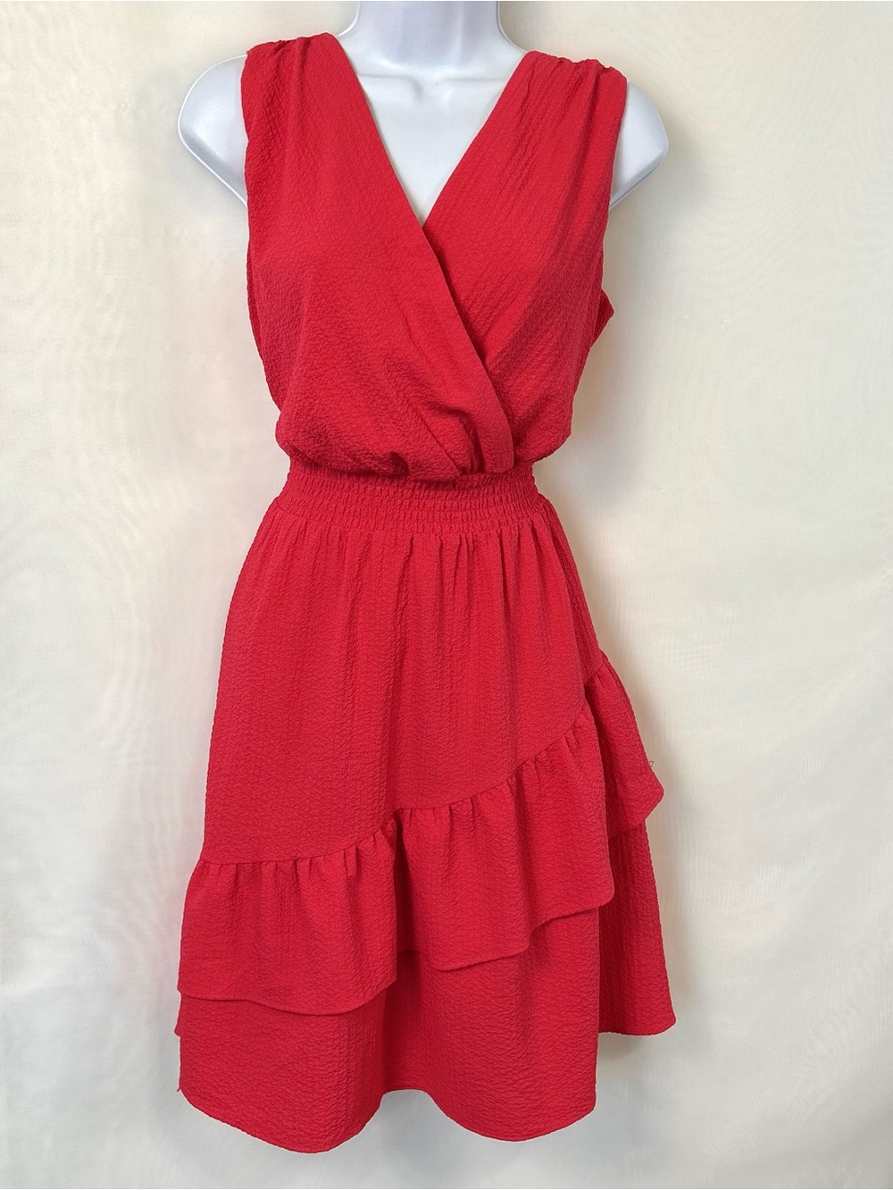 DKNY Women’s Sleeveless Coral Ruffled Short Dress / Size 8